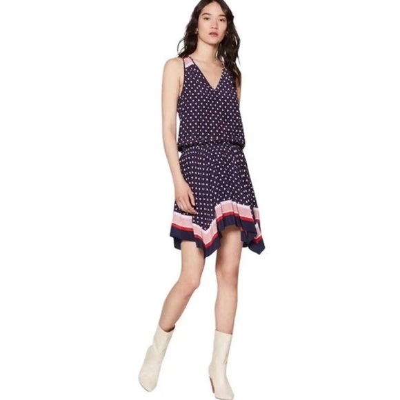 NWT JOIE GINABEL SILK HANDKERCHIEF DRESS IN DARKNAVY SIZE SMALL - Picture 2 of 11